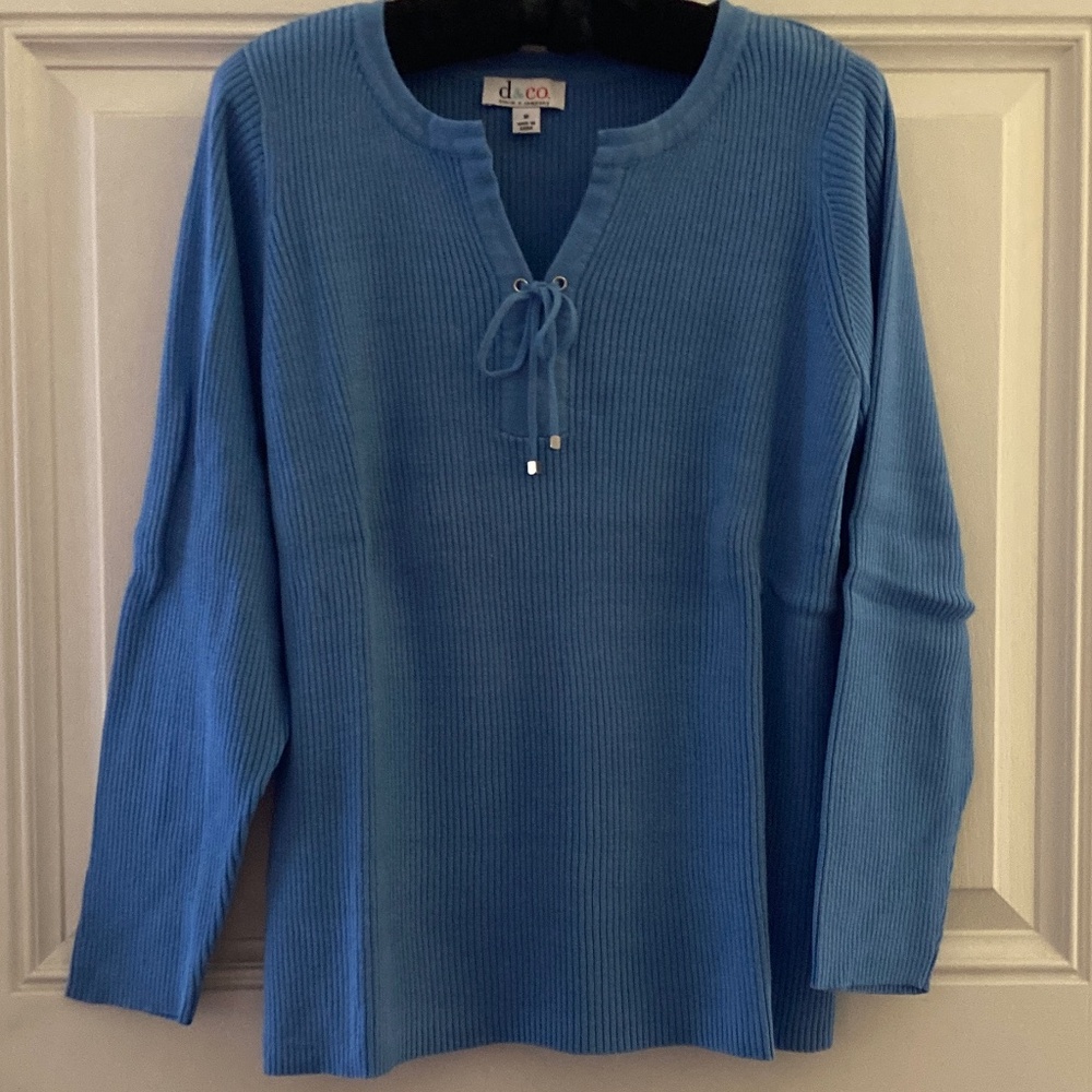 Denim & Co. Long Sleeve Ribbed Sweater/100% Cotton/Blue/Size M/NEW!
